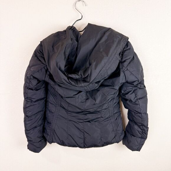 Add Down Black Puffer Jacket with Hood and Quilted Design - Picture 2 of 6